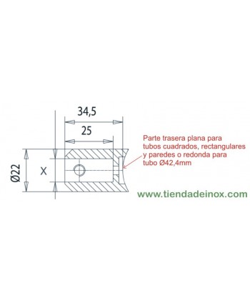 Medida soporte redondo para barandas, rejas  y escaleras acero inox satinado 775-INOX