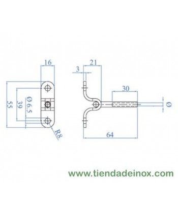 Medidas tensor regulable de acero inoxidable para cable 798-INOX