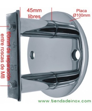 Medida soporte para poste o tubo lateral en acero inoxidable pulido espejo 2556-INOX