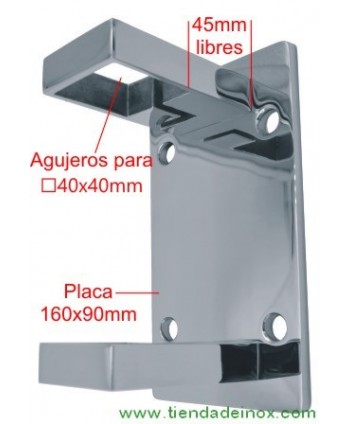 Medidas soporte lateral cuadrado de acero inox pulido espejo 2820-INOX