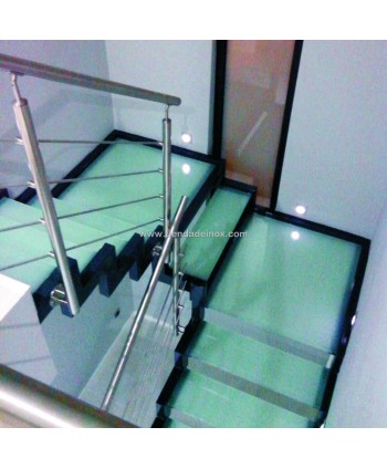 Escalera de cristal y hierro con barandilla de acero inoxidable Nº8020